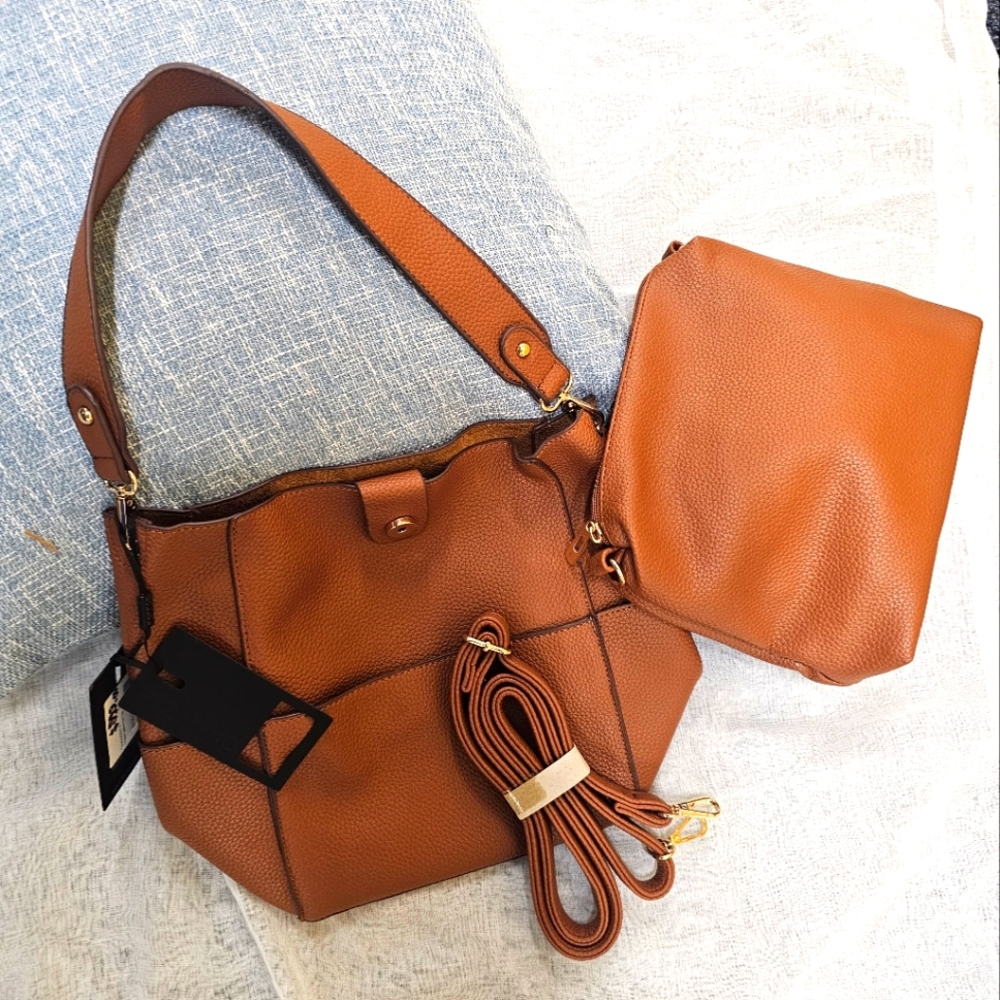 Fabriano Italia 100% Genuine Leather "Two tone" Shoulder Tote